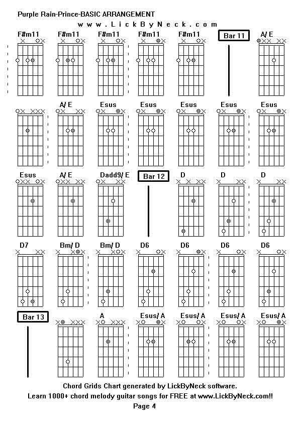 Chord Grids Chart of chord melody fingerstyle guitar song-Purple Rain-Prince-BASIC ARRANGEMENT,generated by LickByNeck software.